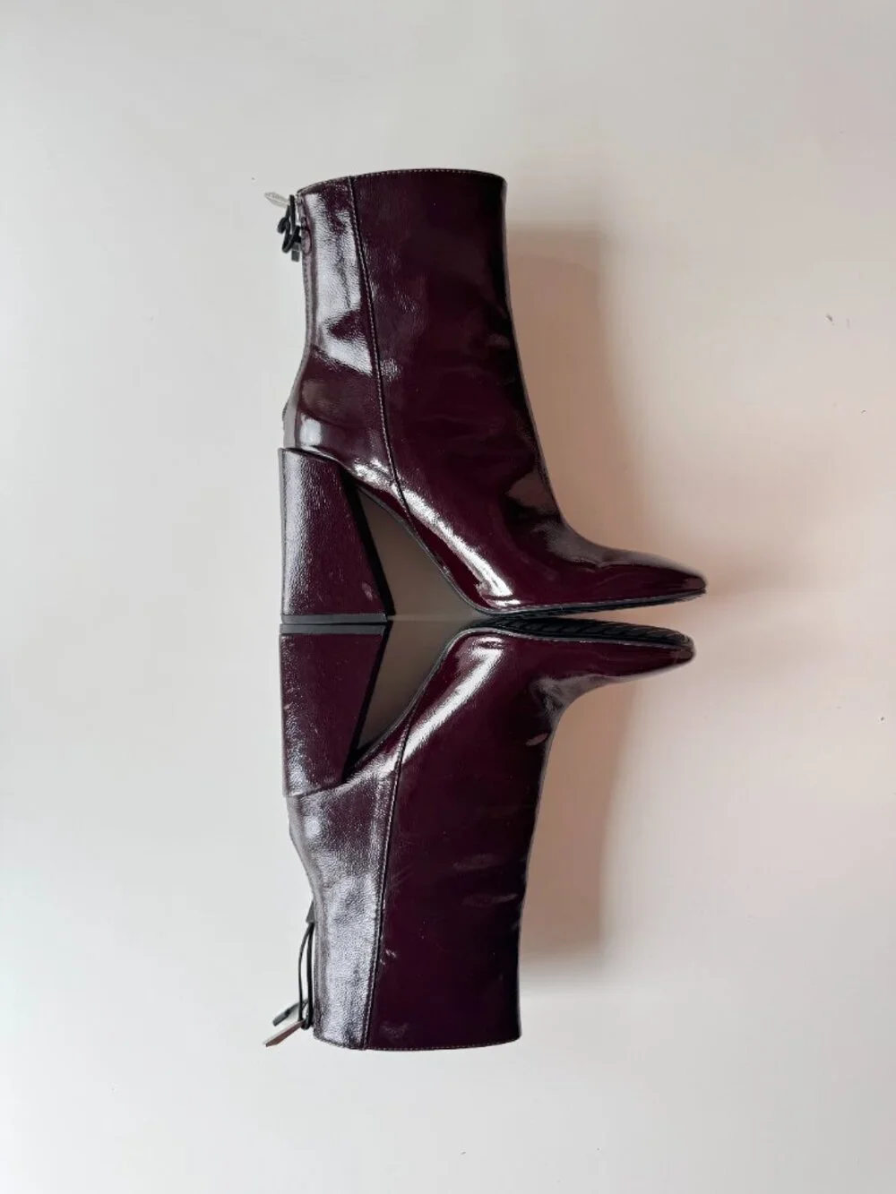 NWOT ZARA Dark Burgundy Patent Faux Leather Block Heel Ankle Boots, Size 40 - Picture 9 of 12
